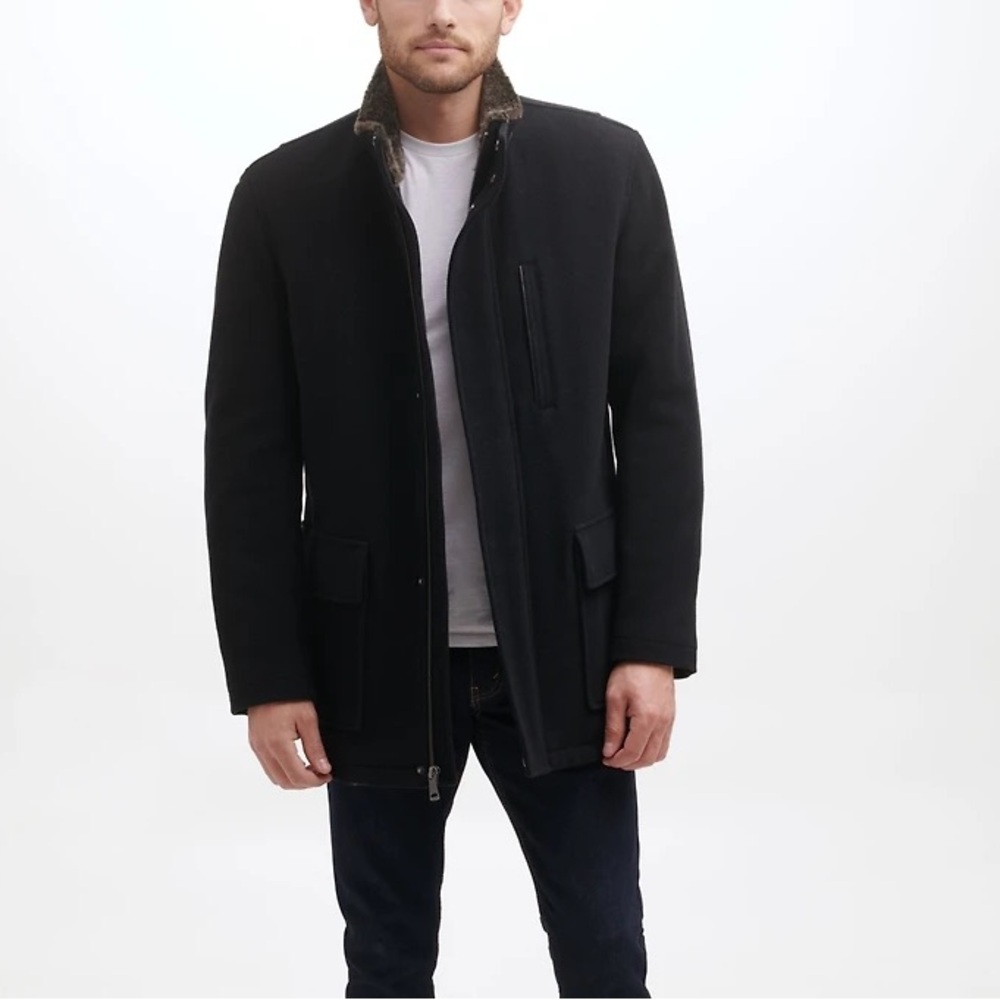 Cole Haan Men's Wool Blend Plush Zip Up Winter Car Coat Sz M